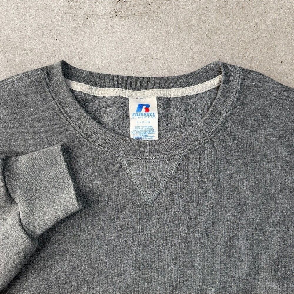 Vtg Russell Athletic Crewneck Mens Large Gray Blank Essentials Fleece Y2K